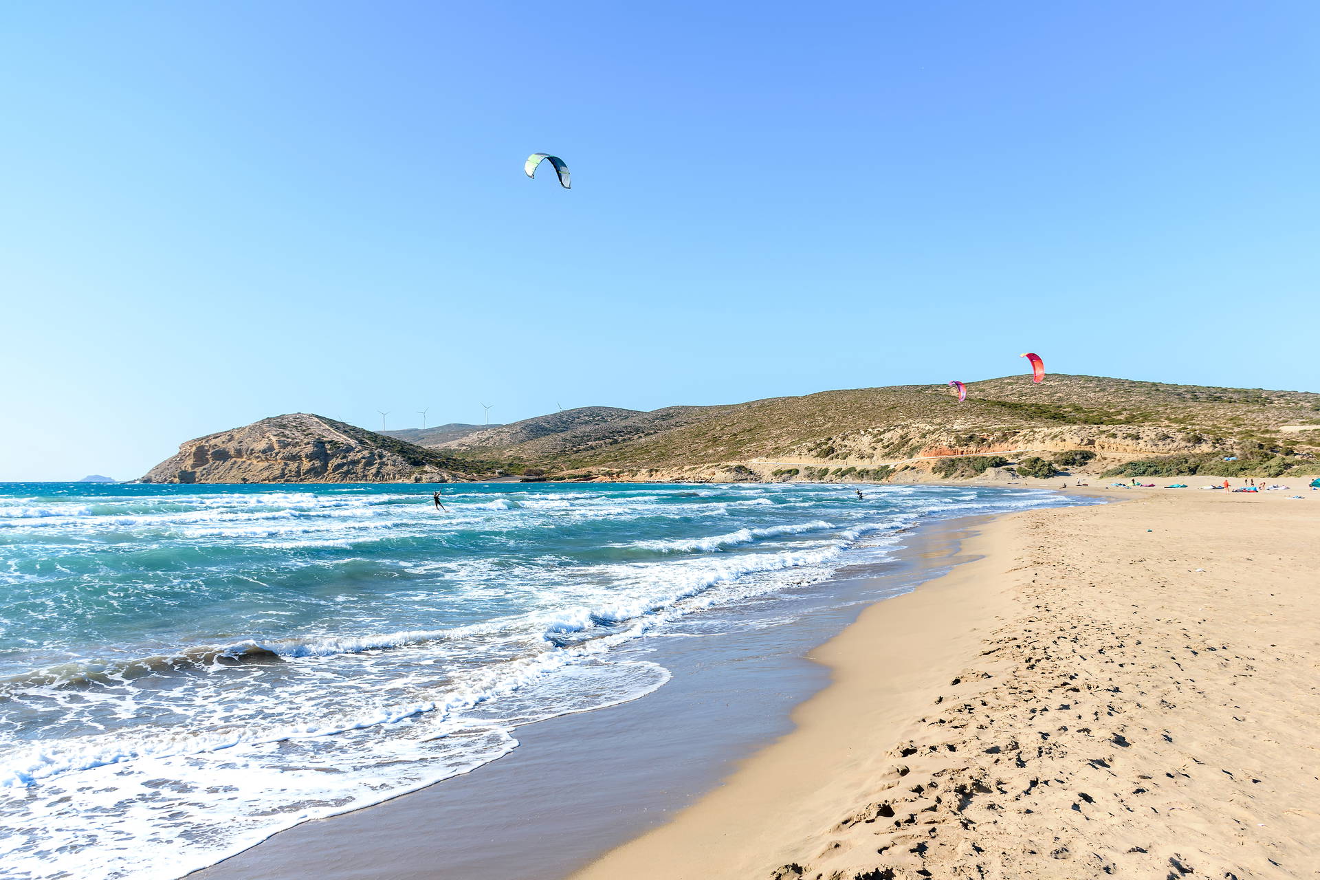 Kite surfer na plaży Prasonisi na Rodos.