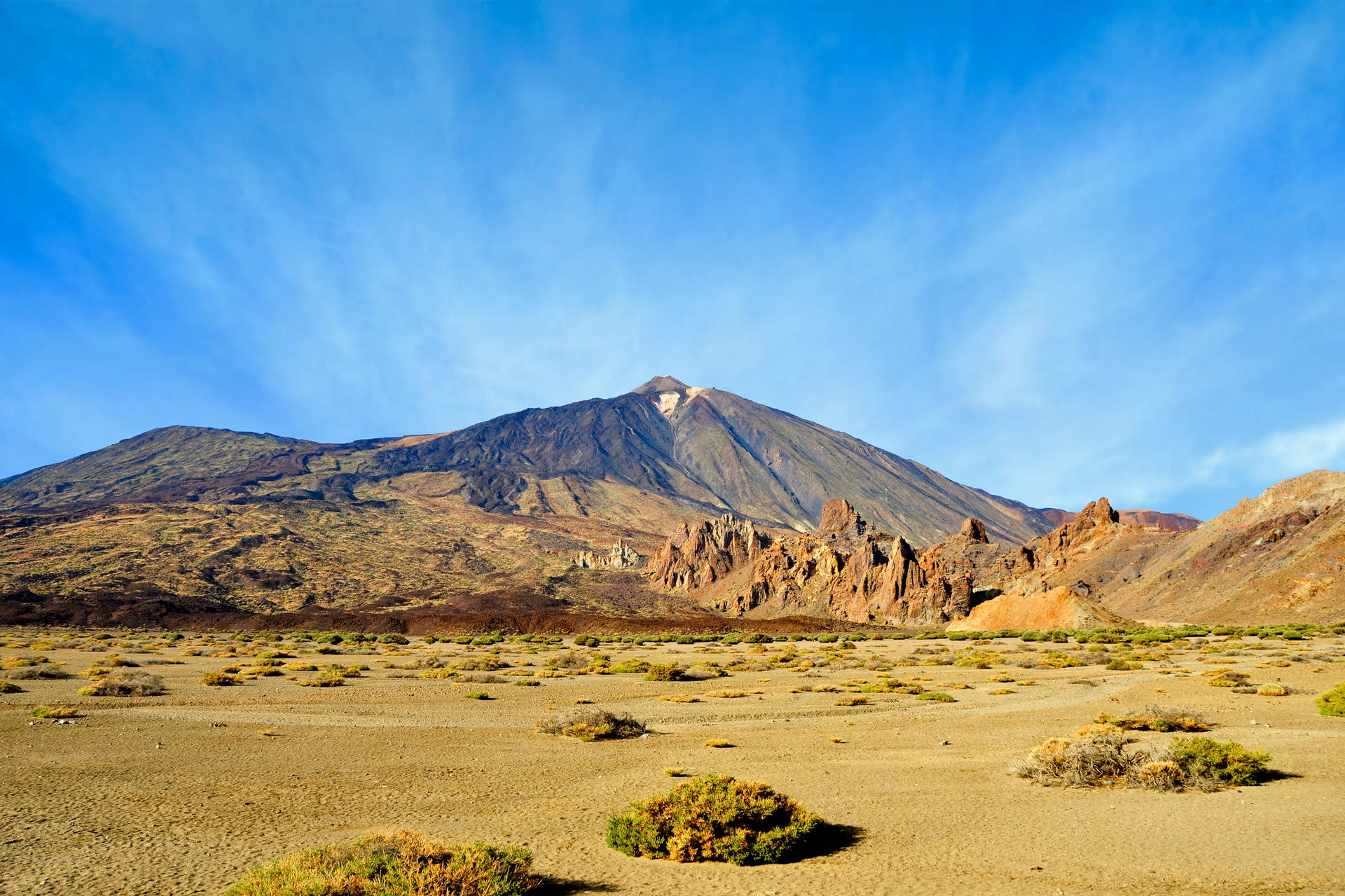 Wulkan Teide w tle krajobrazu.