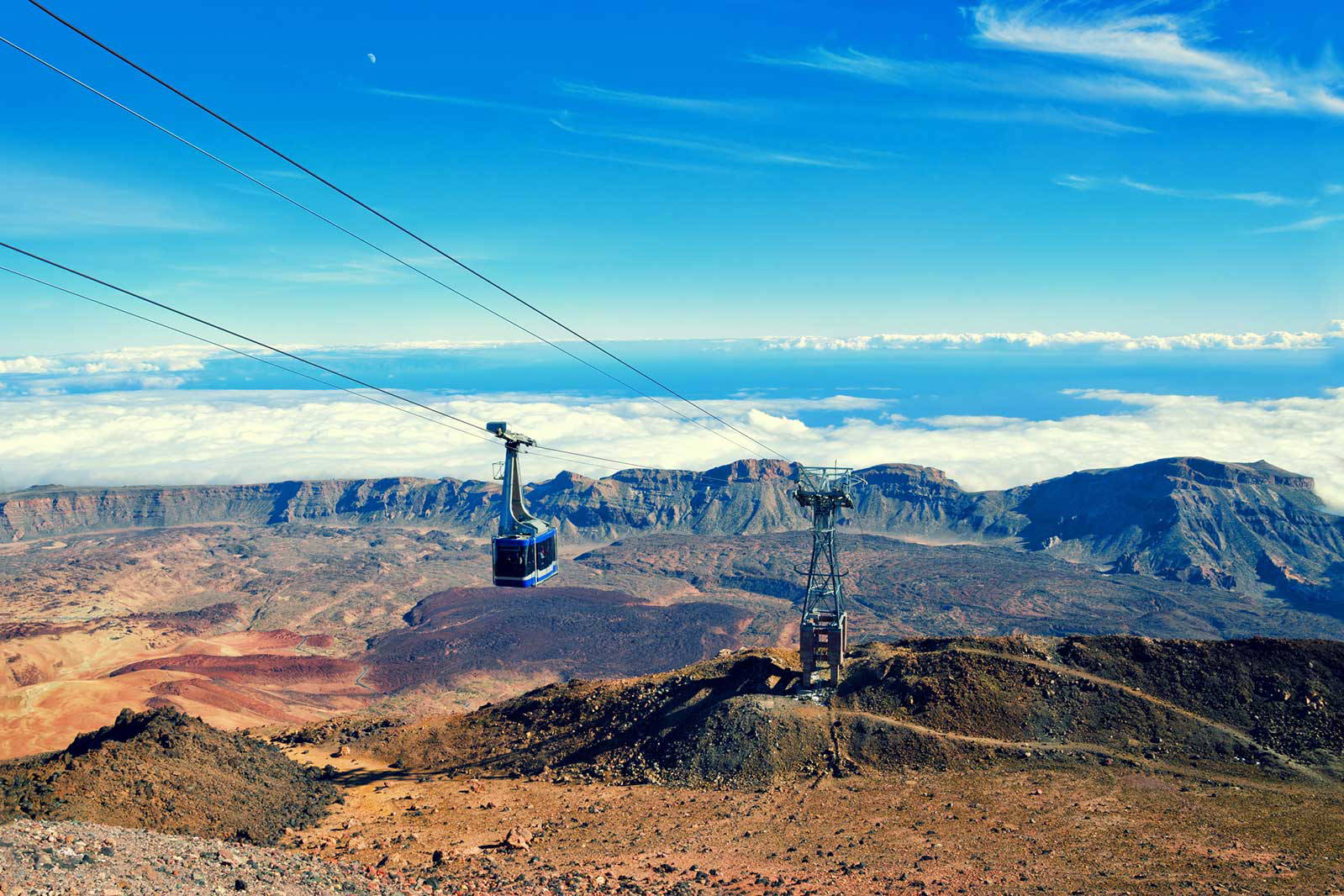 Kolejka linowa na tle wulkanu Teide.