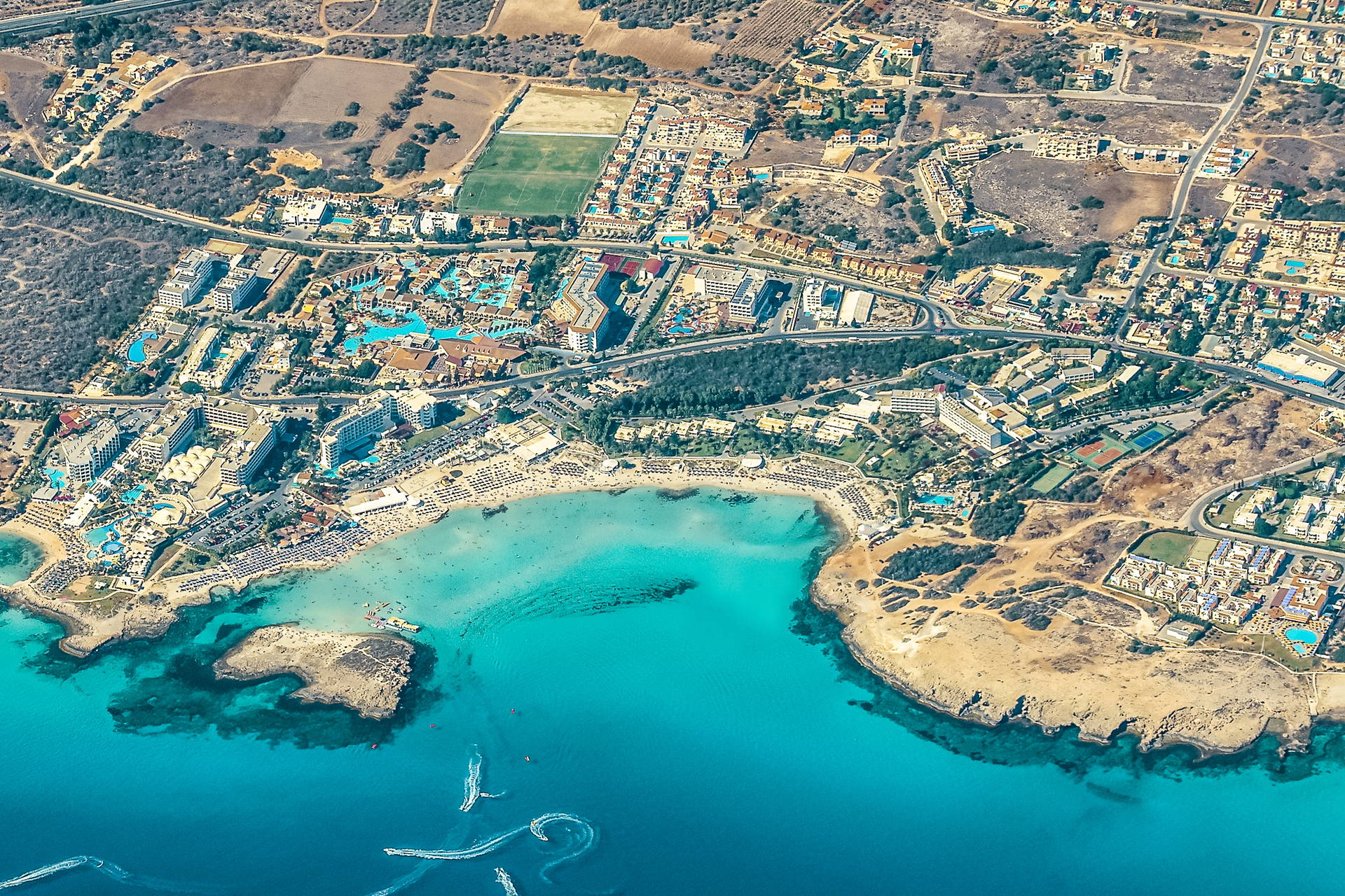 Ayia Napa na Cyprze z lotu ptaka.