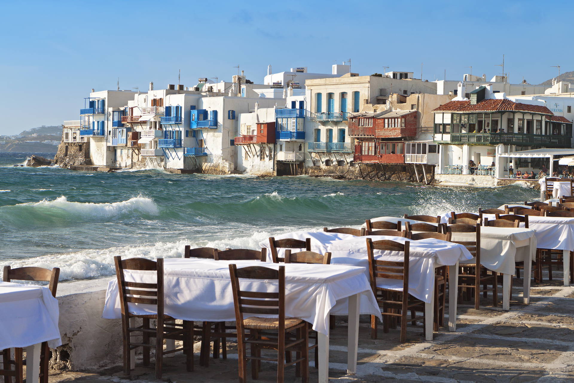Mała Wenecja na Mykonos z restauracjami.