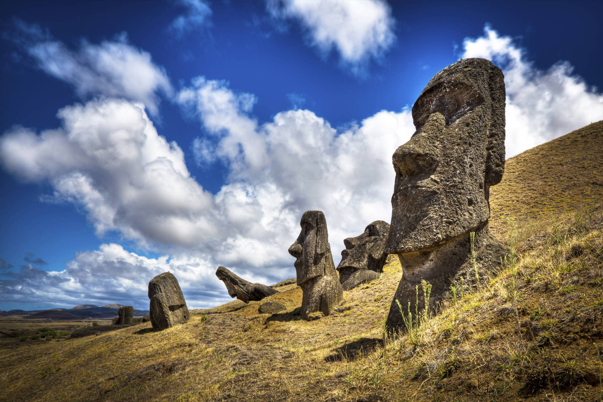 Posąg Moai na tle nieba.