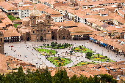 Plaza de Armas w Cuzco z lotu ptaka.
