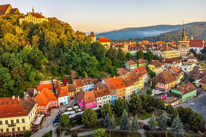 Sighisoara w Rumunii z lotu ptaka.