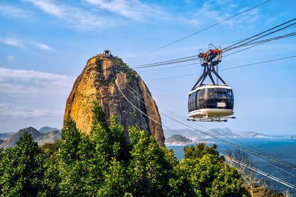 Kolejka linowa na tle Głowy Cukru w Rio de Janeiro.